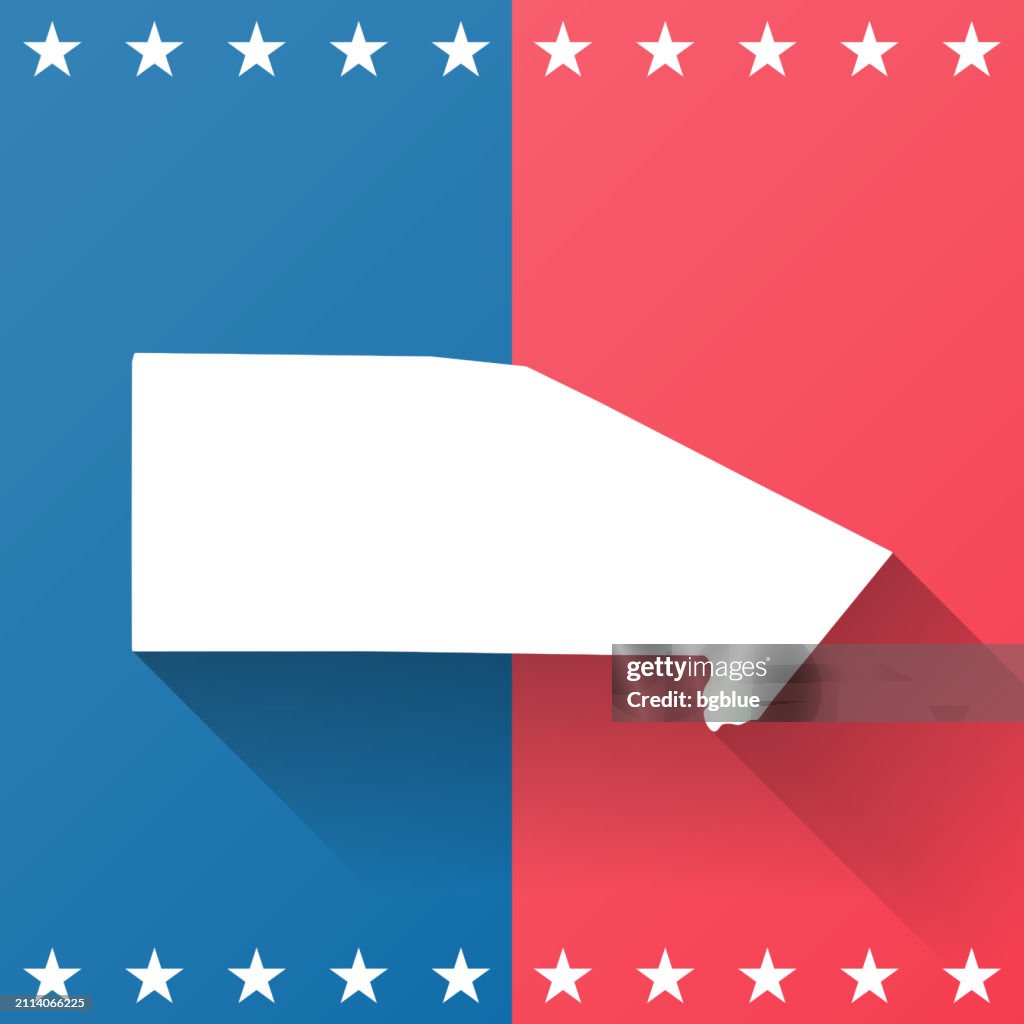 Bandera County, Texas. Map on blue and red background