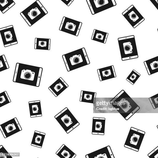 tablet pc with camera. seamless pattern. icons on white background - photo shoot vector stock illustrations