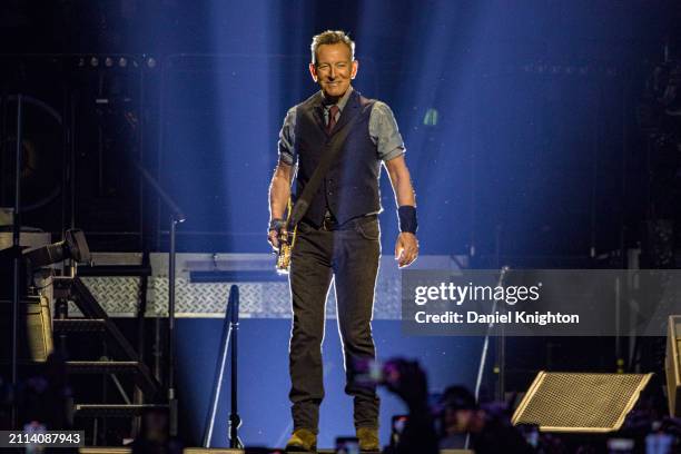 Bruce Springsteen of Bruce Springsteen and the E Street Band perform on stage at Pechanga Arena on March 25, 2024 in San Diego, California.