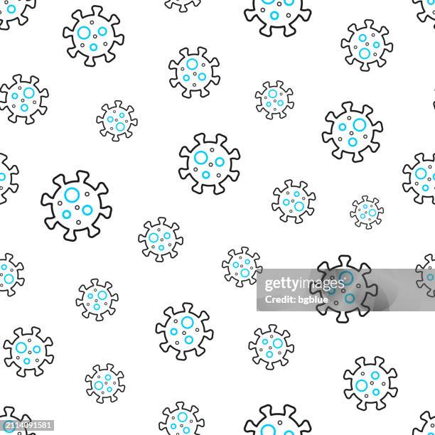 coronavirus cell (covid-19). seamless pattern. line icons on white background - virus background stock illustrations