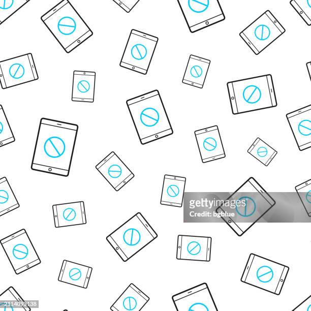 tablet pc with no symbol. seamless pattern. line icons on white background - no stock illustrations