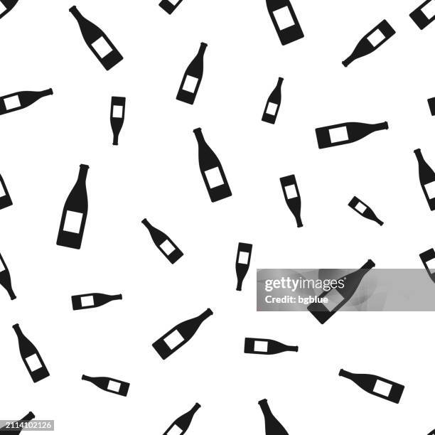 wine bottle. seamless pattern. icons on white background - white wine background stock illustrations