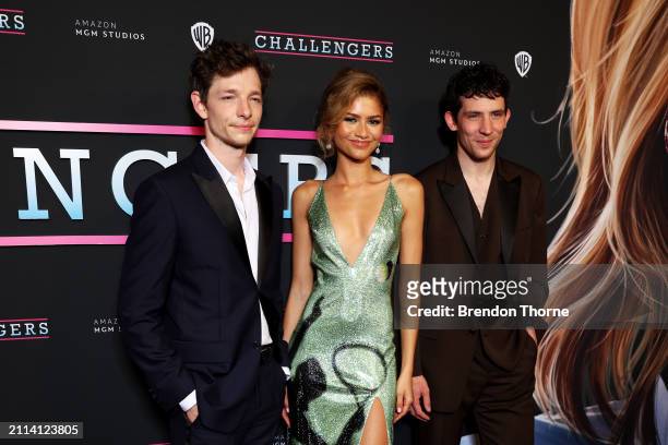 Mike Faist, Zendaya and Josh O'Connor attend the Australian premiere of "Challengers" at the State Theatre on March 26, 2024 in Sydney, Australia.
