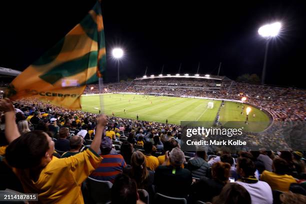 General view during the FIFA World Cup 2026 Qualifier match between Australia Socceroos and Lebanon at GIO Stadium on March 26, 2024 in Canberra,...