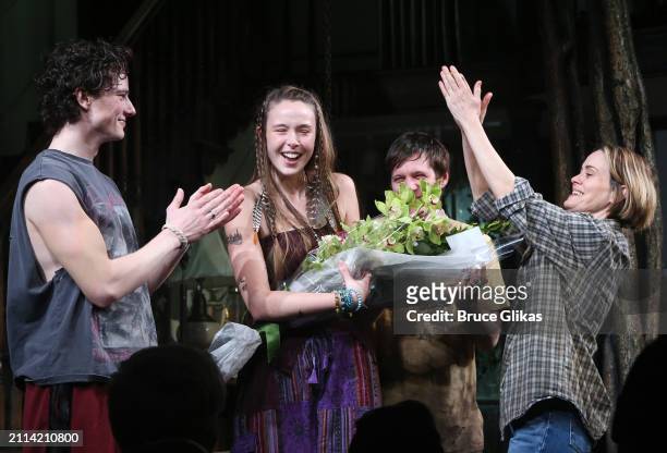 Graham Campbell, Ella Beatty , Michael Esper and Sarah Paulson during the curtain call as the new play "Appropriate" re-opens on Broadway at The...
