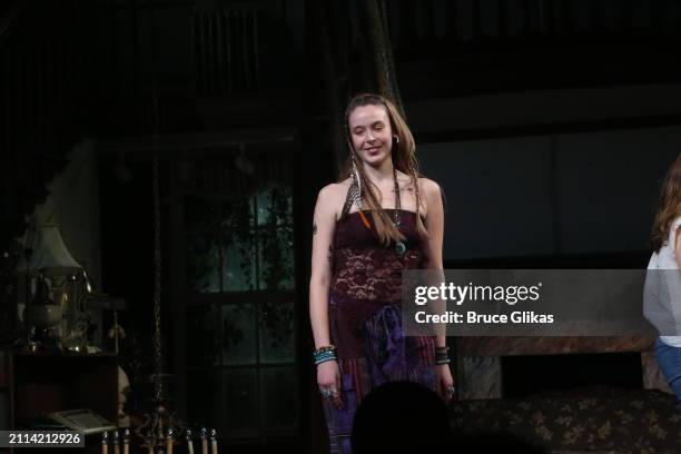 Ella Beatty makes her broadway debut during the curtain call as the new play "Appropriate" re-opens on Broadway at The Belasco Theatre on March 25,...