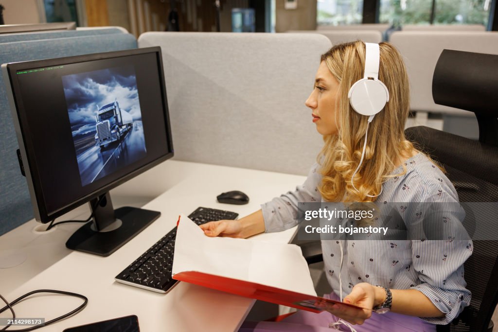 Freight transportation administrative operator at work place