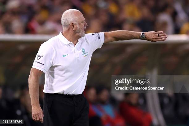 Australian Head Coach Graham Arnold reacts during the FIFA World Cup 2026 Qualifier match between Australia Socceroos and Lebanon at GIO Stadium on...