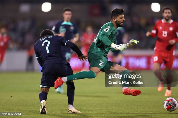 Sam Silvera of Australia and Mostafa Matar of Lebanon collide during the FIFA World Cup 2026 Qualifier match between Australia Socceroos and Lebanon...