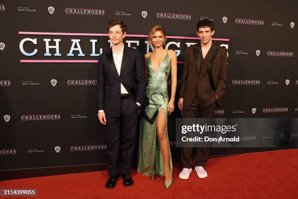 Mike Faist, Zendaya and Josh O'Connor attend the Australian premiere of "Challengers" at the State Theatre on March 26, 2024 in Sydney, Australia.