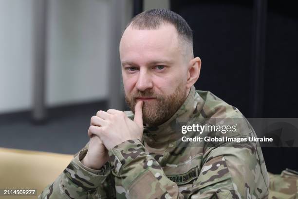 Operator, volunteer of the Freedom of Russia Legion, Oleksiy Baranovskyi (call sign 'Lyutik' attends a press conference on the Limited military...