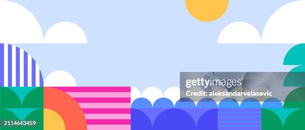 geometric summer beach background banner - beach towel flat stock illustrations