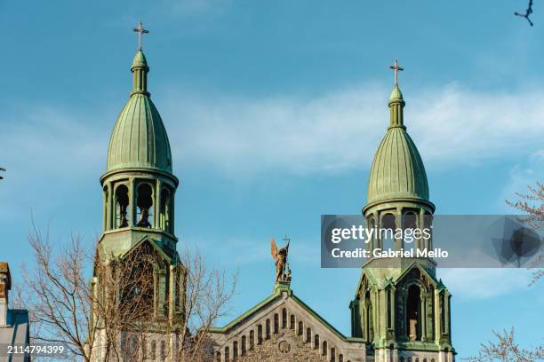 church by the lachine canal in montreal - lachine canal stock pictures, royalty-free photos & images