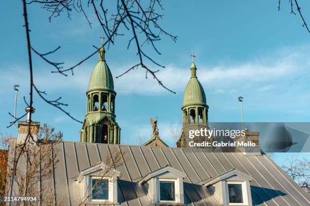 church by the lachine canal in montreal - lachine canal stock pictures, royalty-free photos & images