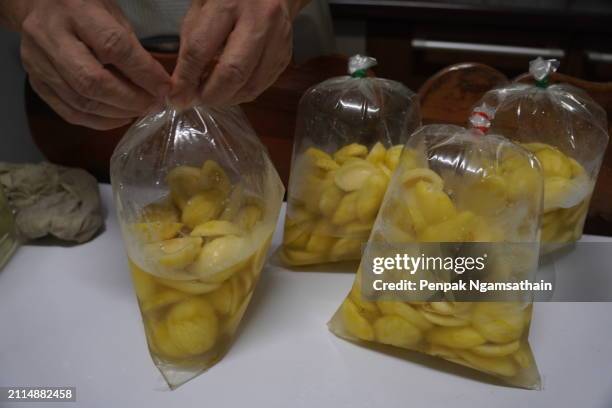 pickled mango in plastic bag - mango pickle stock pictures, royalty-free photos & images