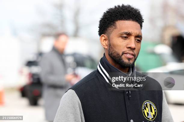 Baltimore Mayor Brandon Scott talks with the media after a cargo ship ran into and collapsed the Francis Scott Key Bridge on March 26, 2024 in...