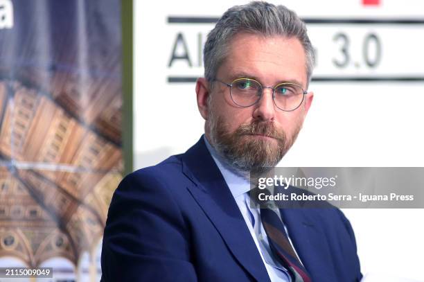 Italian politician Matteo Lepore Mayor of Bologna attends the "Plan B" book presentation at Exchange Hall Library on March 25, 2024 in Bologna, Italy.