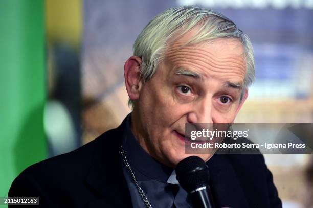 Cardinal Matteo Maria Zuppi President of CEI attends the "Plan B" book presentation at Exchange Hall Library on March 25, 2024 in Bologna, Italy.