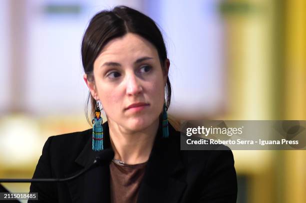 Italian politician Erika Capasso President of Urban Innovation Foundation attends the "Plan B" book presentation at Exchange Hall Library on March...