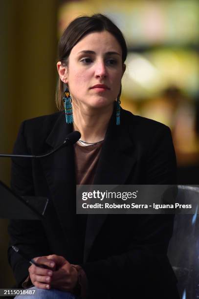 Italian politician Erika Capasso President of Urban Innovation Foundation attends the "Plan B" book presentation at Exchange Hall Library on March...