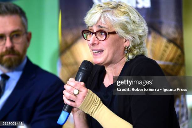 Italian academic and authoress Elena Granata attends the "Plan B" book presentation at Exchange Hall Library on March 25, 2024 in Bologna, Italy.