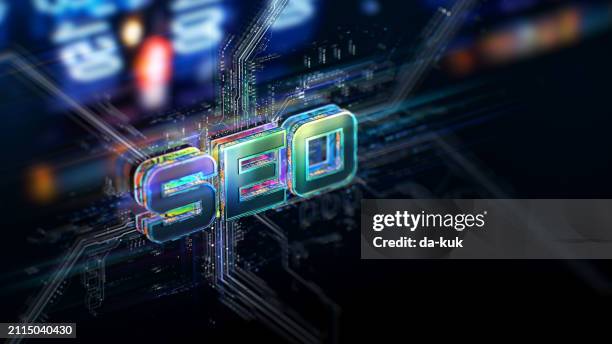 concepto de seo sobre fondo futurista. conexión digital y transferencia de datos con luces desenfocadas. - motor de búsqueda fotografías e imágenes de stock