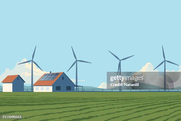 green technologies - farm landscape stock illustrations