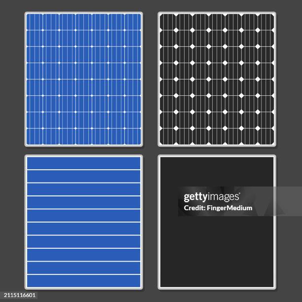 solarpanel-vektor-set - solaranlage stock-grafiken, -clipart, -cartoons und -symbole