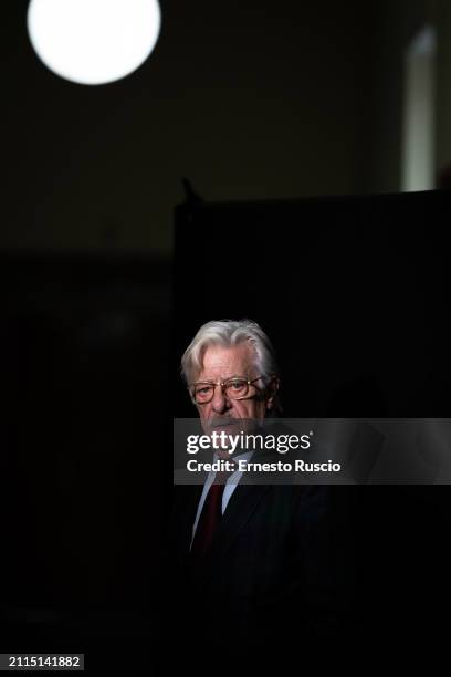 Actor Giancarlo Giannini attends for the press conference of Sergio Castellitto as President of CSC on March 26, 2024 in Rome, Italy.