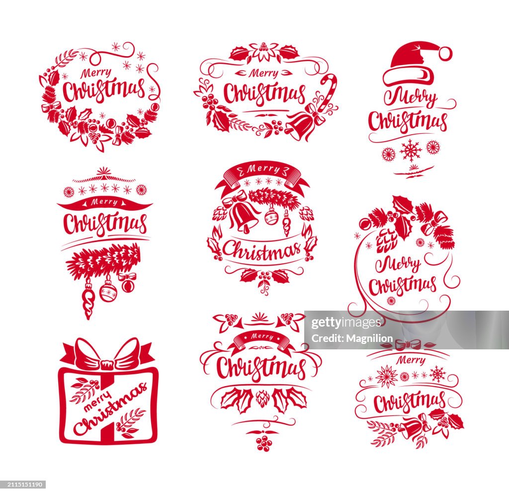 Festive Merry Christmas labels, banners, wishes