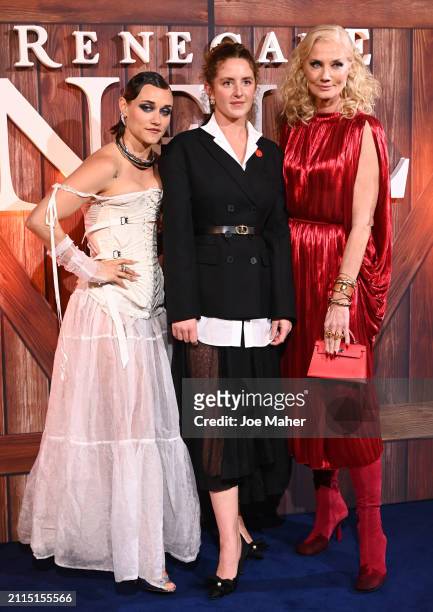 Alice Kremelberg, Louisa Harland and Joely Richardson attend the world premiere of "Renegade Nell" at Everyman Borough Yards on March 26, 2024 in...