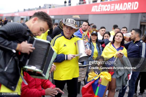 Fans of Colombia are seen outside the stadium prior to the friendly match between Romania and Colombia at Civitas Metropolitan Stadium on March 26,...