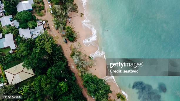 aerial view of punta uva, puerto viejo, costa rica - puerto stock pictures, royalty-free photos & images