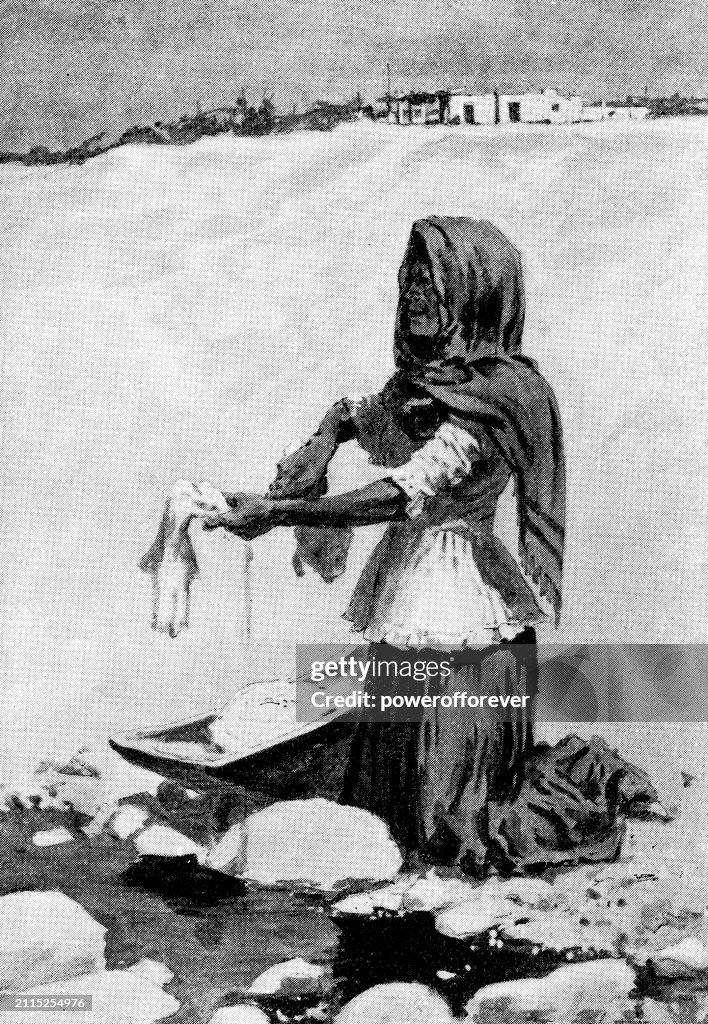 Woman Doing Laundry in the Rio Grande River at Laredo, Texas, United States - 19th Century