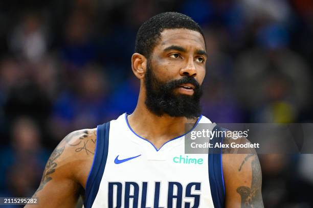 Kyrie Irving of the Dallas Mavericks in action during the first half of a game against the Utah Jazz at Delta Center on March 25, 2024 in Salt Lake...