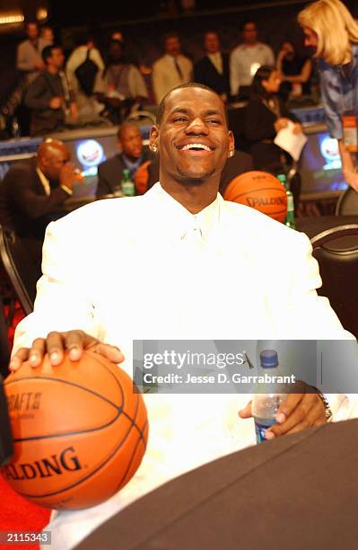 LeBron James waits in the green room prior to the 2003 NBA Draft at the Paramount Theatre at Madison Square Garden on June 26, 2003 in New York, New...