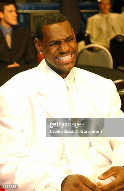 LeBron James waits in the green room prior to the 2003 NBA Draft at the Paramount Theatre at Madison Square Garden on June 26, 2003 in New York, New...