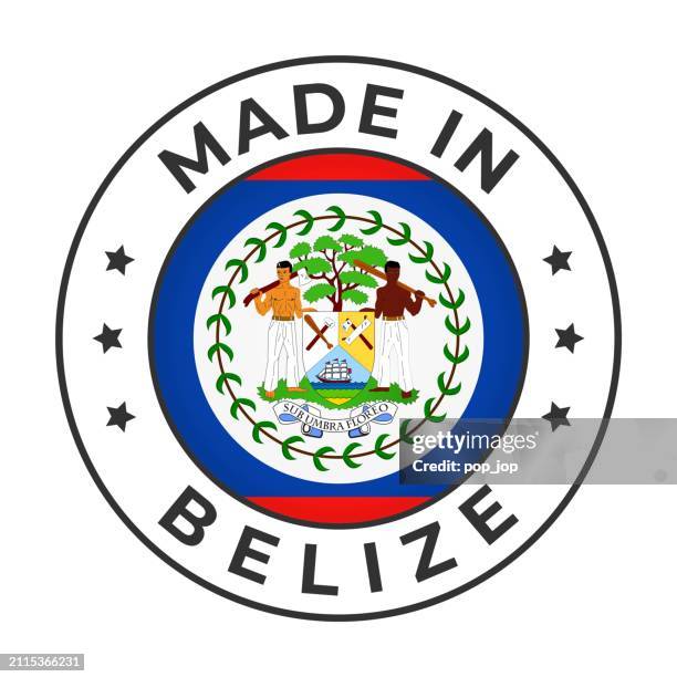 made in belize - vector graphics. round simple label badge emblem with flag of belize and text made in belize. isolated on white background - belize stock illustrations