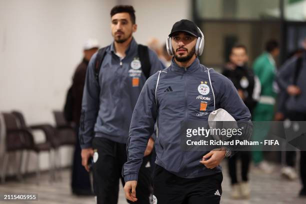Said Benrahma of Algeria arrives at the stadium prior to the FIFA Series 2024 Algeria match between Algeria and South Africa at Nelson Mandela...