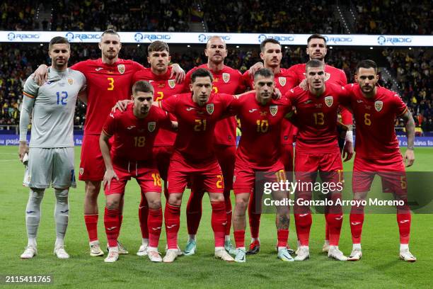 Players of Romania pose for a team photograph prior to the international friendly match between Romania and Colombia at Civitas Metropolitan Stadium...