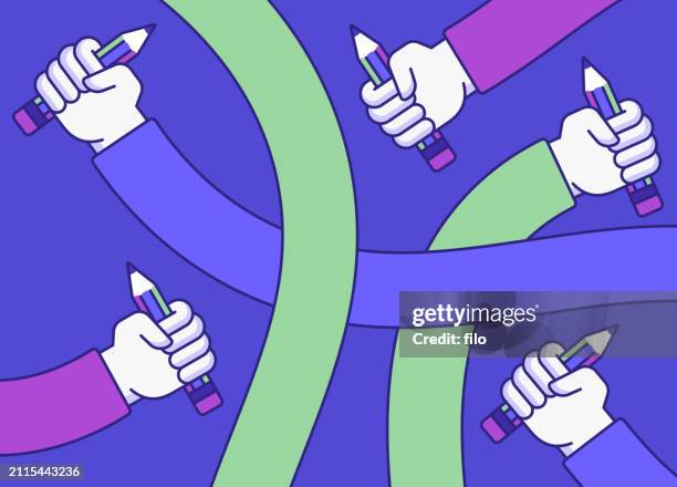 kreative menschen, die hände zeichnen - designberuf stock-grafiken, -clipart, -cartoons und -symbole