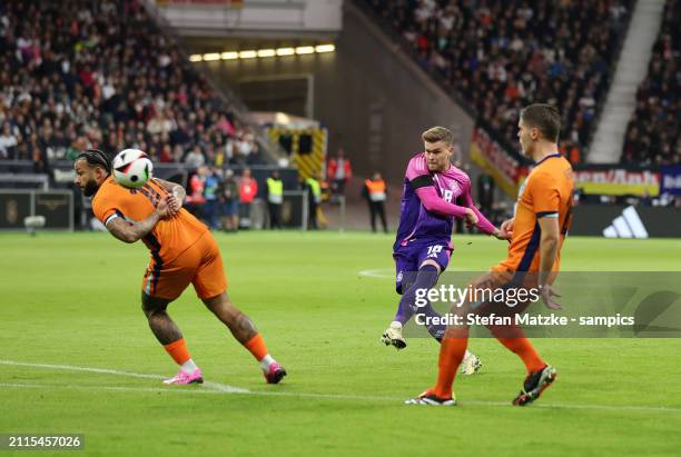 Maximilian Mittelstädt of Germany scores the goal 1:1 Memphis Depay of Netherlandsduring the international friendly match between Germany and...