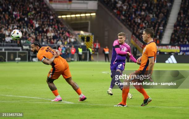 Maximilian Mittelstädt of Germany scores the goal 1:1 Memphis Depay of Netherlandsduring the international friendly match between Germany and...