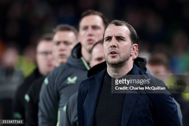 John O'Shea, former Irish professional football player and coach, looks on prior to the international friendly match between Republic of Ireland and...