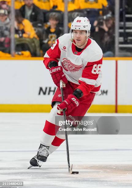 Patrick Kane of the Detroit Red Wings skates against the Nashville Predators during an NHL game at Bridgestone Arena on March 23, 2024 in Nashville,...