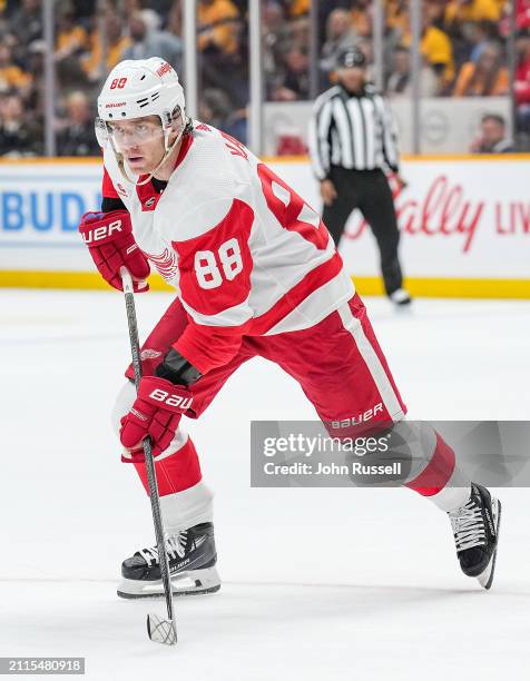 Patrick Kane of the Detroit Red Wings skates against the Nashville Predators during an NHL game at Bridgestone Arena on March 23, 2024 in Nashville,...