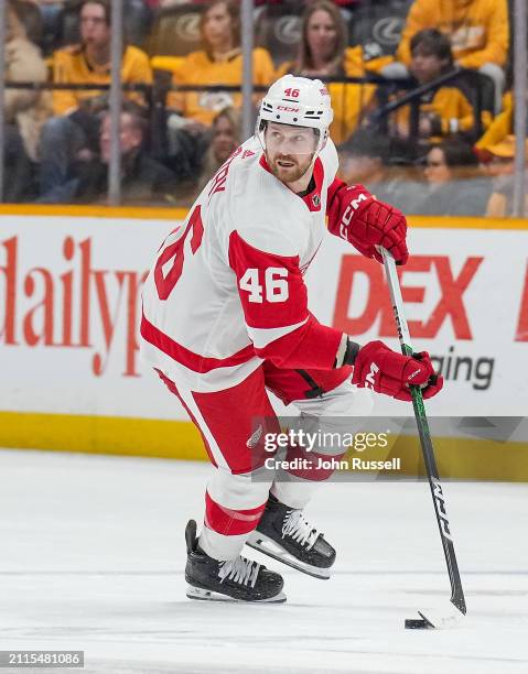 Jeff Petry of the Detroit Red Wings skates against the Nashville Predators during an NHL game at Bridgestone Arena on March 23, 2024 in Nashville,...