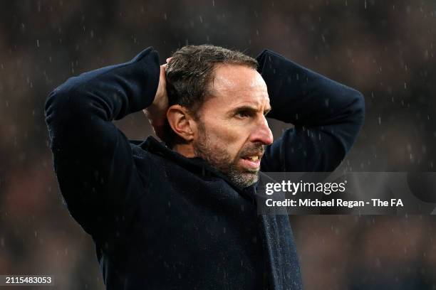 Gareth Southgate, Manager of England men's senior team, looks dejected during the international friendly match between England and Belgium at Wembley...