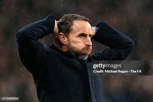 Gareth Southgate, Manager of England men's senior team, looks dejected during the international friendly match between England and Belgium at Wembley...