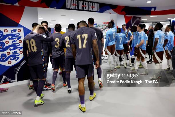 Players of England walk through the tunnel ahead of the second half wearing nameless shirts in support of Alzheimer's Society during the...